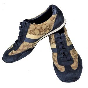 Coach Kelson Outline Signature Suede Sneakers Khaki Midnight Navy Blue Size 8